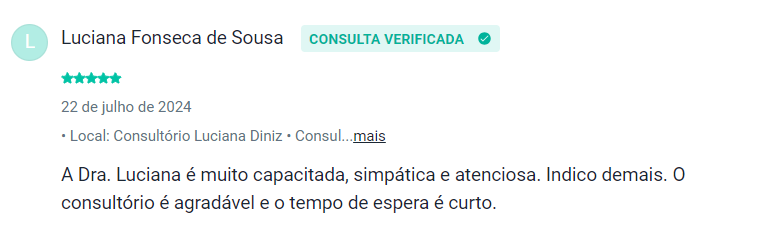 Avaliação 3 de paciente sobre a Dra. Luciana Gomide