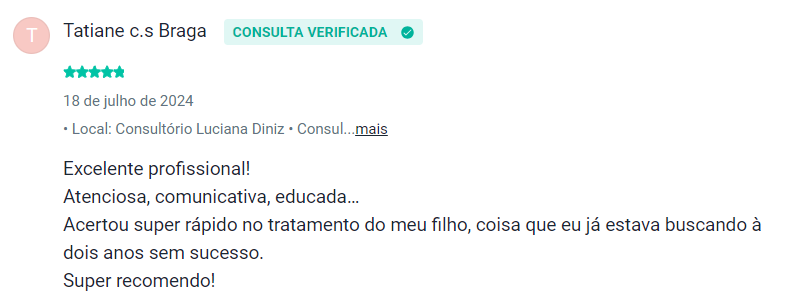 Avaliação 4 de paciente sobre a Dra. Luciana Gomide